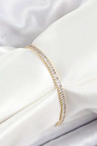 Inure Jewelry سوار نسائي من النحاس والزركون بحجر نحيف على شكل مسار مائي ذهبي ...