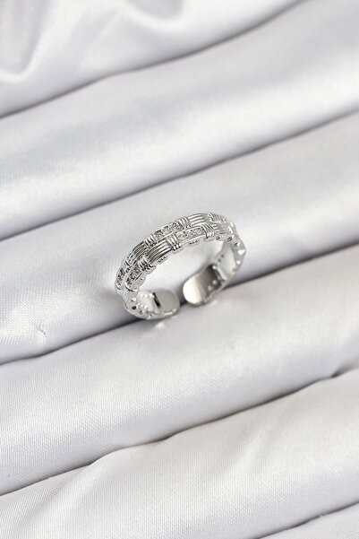 Inure Jewelry Brass Silver Color Zircon Stone Inlaid Women's Ring