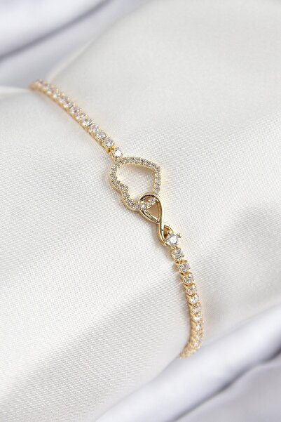 Inure Jewelry Brass Zircon Stone Infinity Heart Model Gold Color Women's Brac...