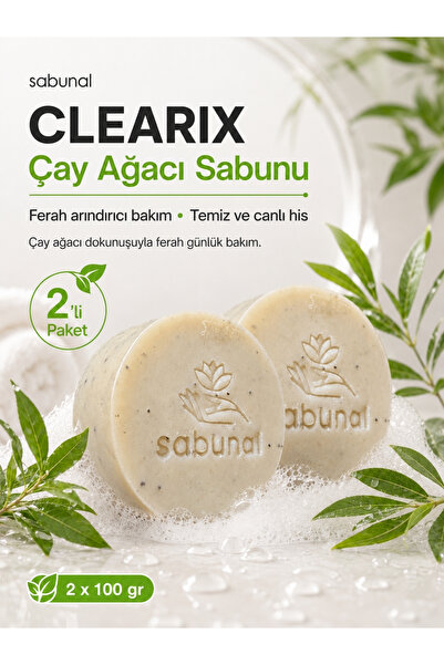 sabunal Clearix Tea Tree Soap 2 Pcs - Natural Fresh Care for Oily Skin, Pores...