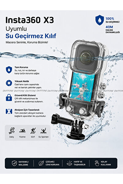 outfire Insta 360 X3 Uyumlu Su Geçirmez Kılıf