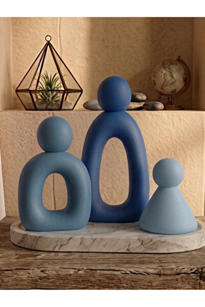 LUNİVAA HOME 4'lü Dekoratif Aile Büstü Biblo Seti & Mermer Desen Oval Tepsi –...