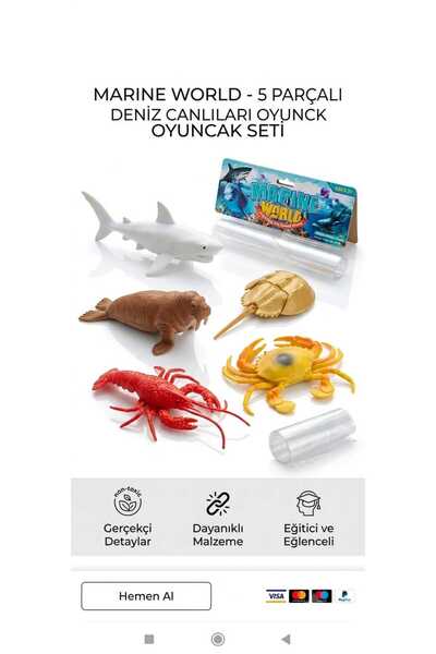 berattoys hayvan seti 5 pcs balık yengeç ahtapot deniz hayvanları 13 cm figür...