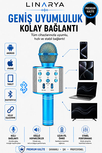 linarya Ws-858 Karaoke Mikrofon Dahili Hoparlörlü Usb Flash Tf Kart