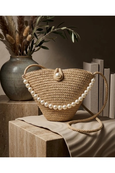 BaGiva Pearl Hasır El ve Omuz Çantası