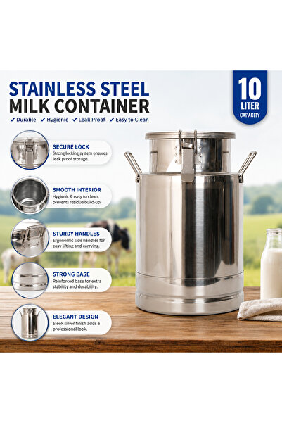 Generic Stainless Steel Milk Container, Steel Milk Container, Silver, 10 Lite...