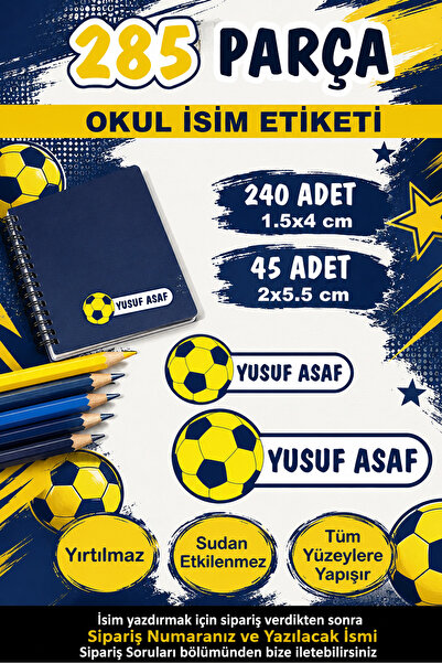 Kt Grup Okul Etiketi Kalem Defter Etiketi Sarı-Lacivert Aşk Özel Isimli Etike...