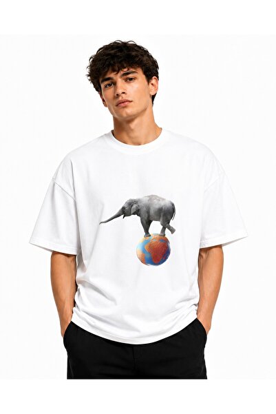 Inscriptie Tricou Unisex Bumbac Premium Casual " Elefant si planeta "