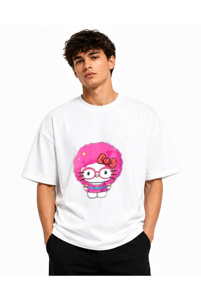 Inscriptie Unisex Premium Cotton Casual T-Shirt "Hello Kitty Happy"