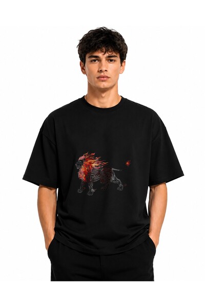 Inscriptie Ουνισέξ Βαμβακερό T-shirt Υψηλής Ποιότητας με Σχέδιο  "Λιοντάρι με...