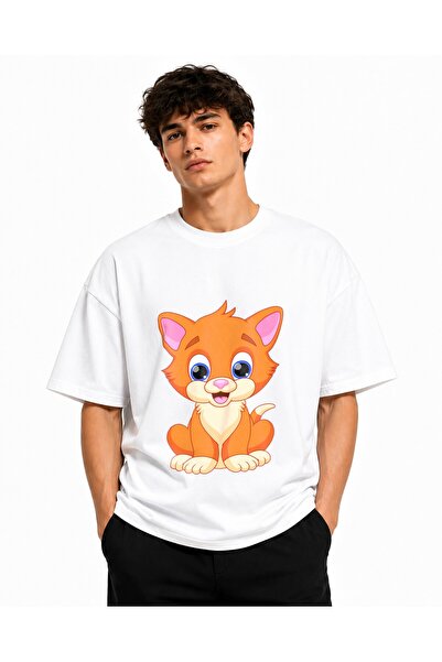 Inscriptie Ουνισέξ Βαμβακερό T-Shirt Υψηλής Ποιότητας  "Χαρούμενη Γάτα "
