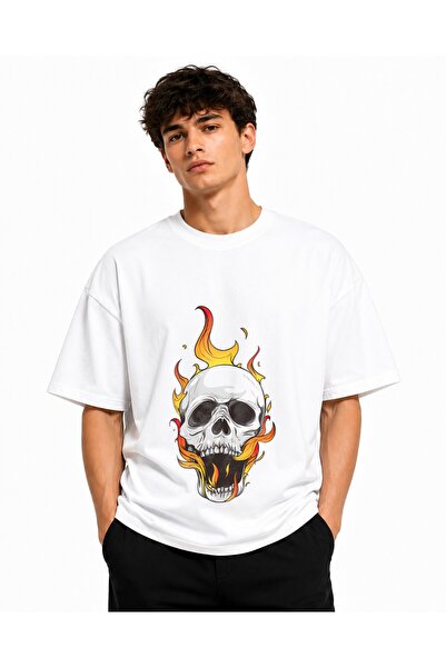 Inscriptie Unisex Premium Βαμβακερό Καθημερινό T-Shirt με σχέδιο  "Κρανίο με ...