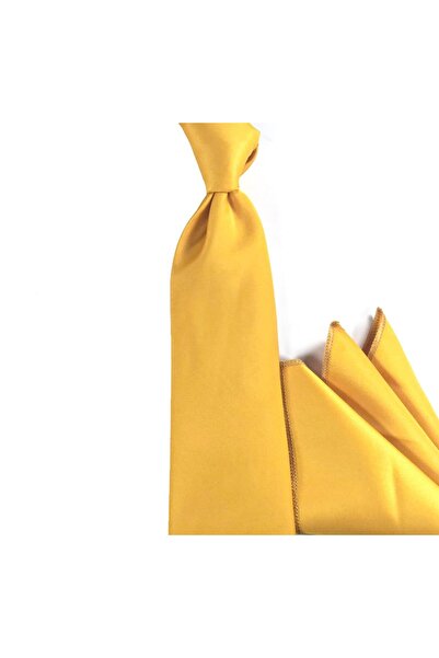 Sade Kravat Vibrant Yellow Plain Plain Handkerchief Quality Satin Tie 26400 Y...