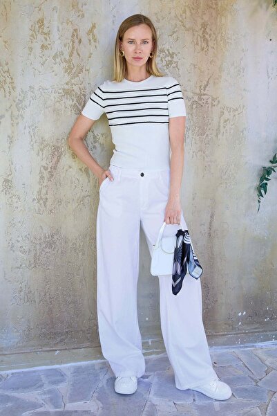 Fulla Moda Lyocell Fabric Trousers with Elastic Waist and Buttons