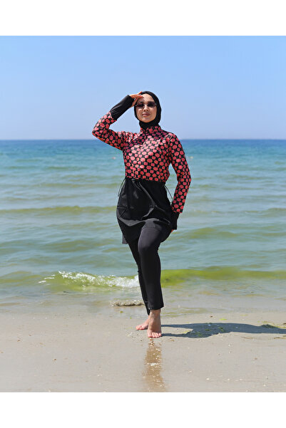 Rosto Fashion ملابس سباحة بتصميم قرص العسل، برتقالي وأسود، قابلة لتعديل الخصر...