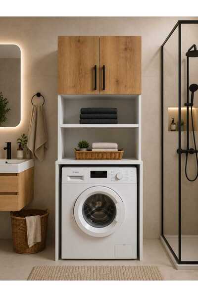 Genel Markalar Modern Çamaşır Makinası Üstü Dolap 180x65x65 Banyo Düzenleyici...