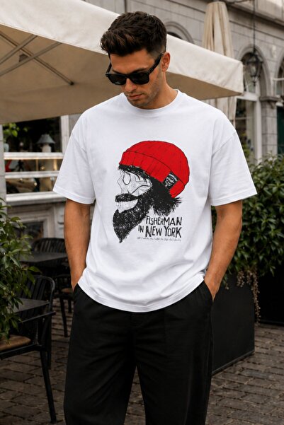 Madmext Men's Patterned White T-Shirt 5361