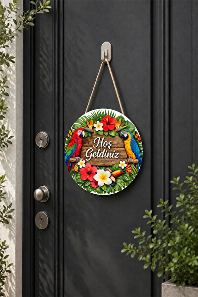 Lucena Parrot Themed Welcome Door Ornament Round Decorative Door Ornament Wooden