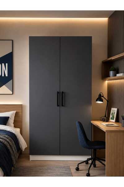 Genel Markalar Modern 2 Kapaklı Antrasit Gardırop 180x50x70 cm MDF Elbise Dol...