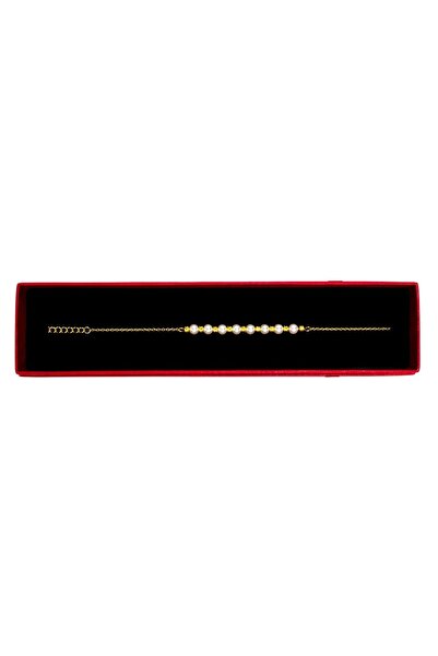 velve Bratara aurie de dama cu perle albe si bilute striate decorative, in cu...