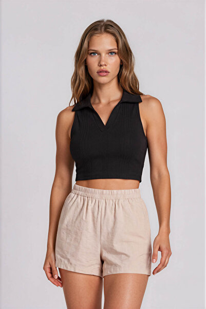 Vitrin Elastic Waist Crinkle Fabric Pocket Shorts