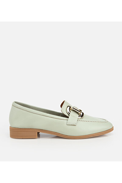 Hotiç Kadın Deri Açık Yeşil Toka Detaylı Klasik Loafer