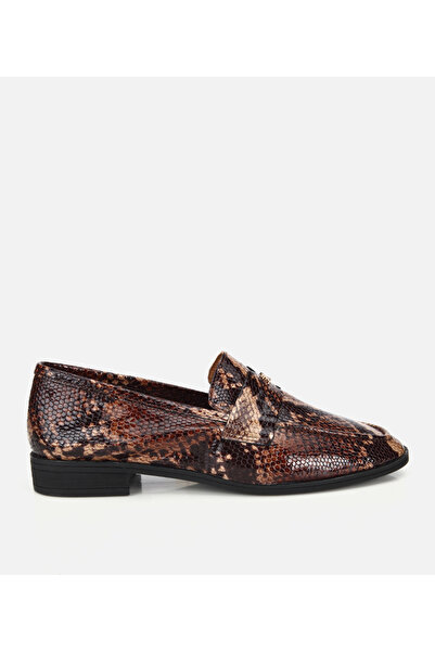 Hotiç Kadın Deri Kahverengi Yılan Baskılı Klasik Loafer