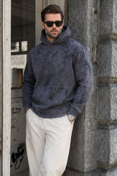 Madmext Geräuchertes, gemustertes Herren-Sweatshirt mit Kapuze E7167