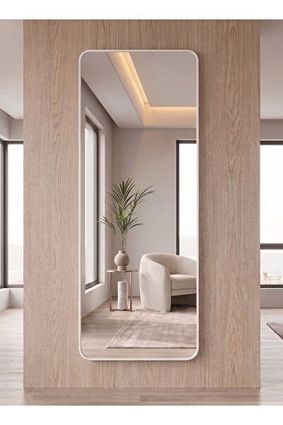 Taimi مرآة بتصميم أنيق، مقاس 120×30 سم، مرآة كاملة الطول بإطار معدني أبيض