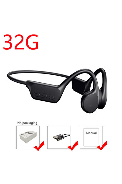 Choice سماعات أذن سوداء 32 جيجا بايت تعمل بالتوصيل العظمي مع مشغل MP3 بتقنية ...