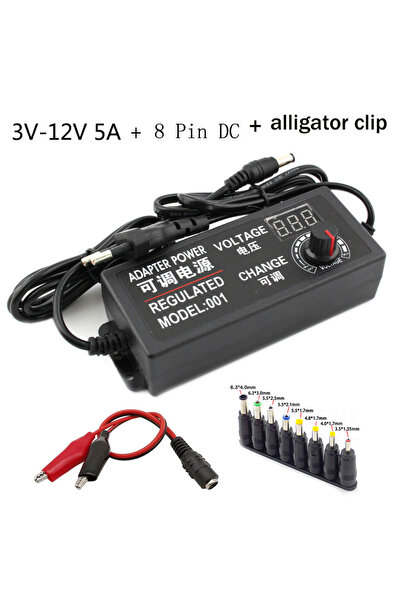 Choice12 US 3V-12V 5A 8P clip Adjustable AC To DC Power Supply 3V 5V 6V 9V 12...