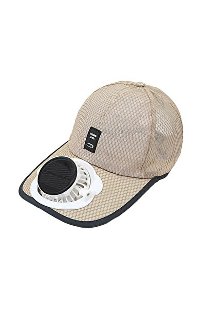 choice2 Khaki Summer Breathable Mesh Cap Solar Fan Cap Outdoor Leisure Sun Sh...