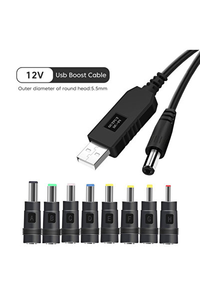 choice2 1m 12v cable 8 adapter 5V To 12V USB to DC Power Cable With 8 Adapter...
