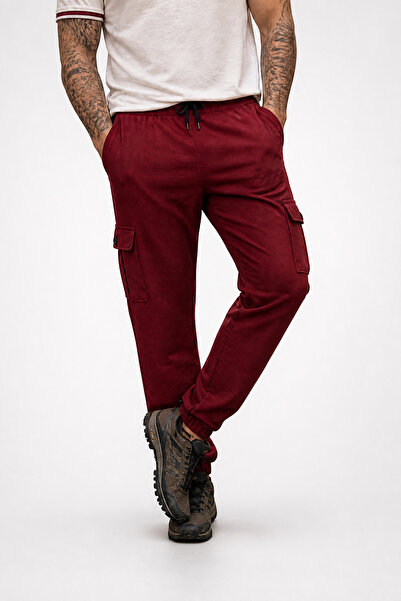 Starbattal Large Size Men's Plain Commando Sweatpants 22520 Bordo