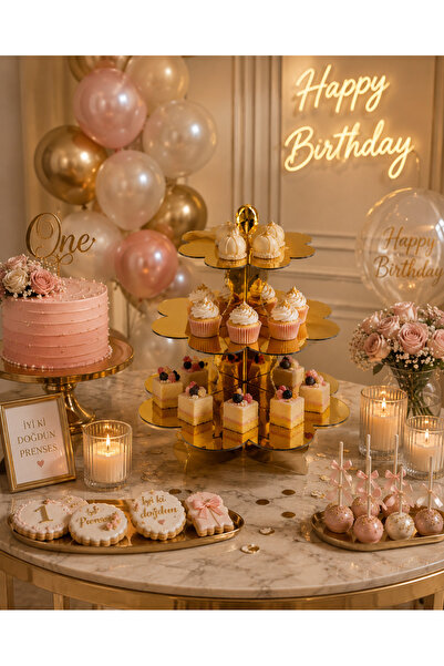 Cansüs 3 Katlı Karton Cupcake Standı Mat Gold