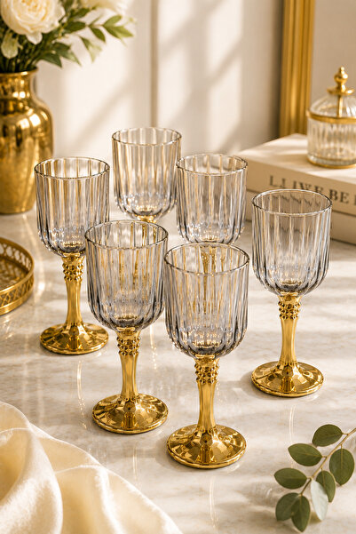 YzHome Set of 6 Gold Plated Glass Coffee Water Glasses Presentation Cups 75ml