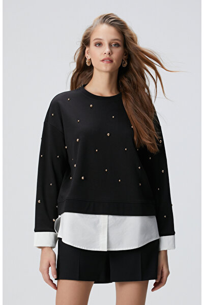 Network Siyah Metal Aksesuarlı Sweatshirt