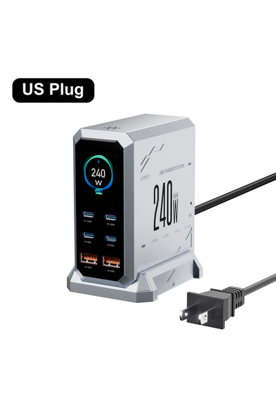Choice US Plug 240W GaN Charger 6-IN-1 140W PD3.1 PPS USB Type C Digital Disp...