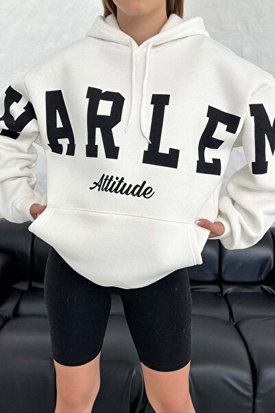 Fulla Moda Harlem Baskılı Kapüşonlu Oversize Sweatshirt