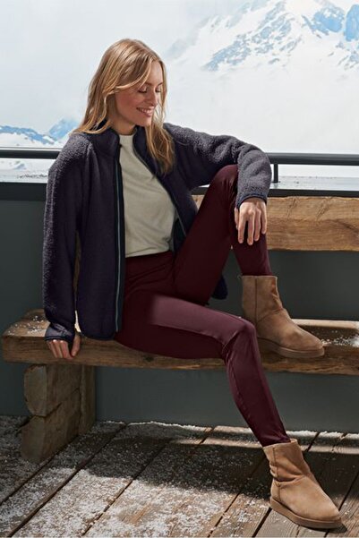 Tchibo Women Skinny Fit Pull On Plain Leggings, Dark Maroon