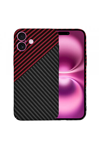 Apple Husa pentru iPhone 16 Plus, Techsuit, Carbonite FiberShell, Neagra Rosie
