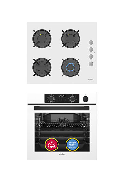 Simfer 11 Fonksiyon Steam Master Beyaz 2'li Ankastre Set (Fırın + Ocak)