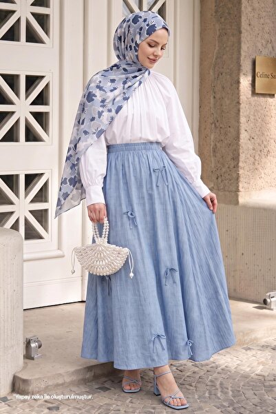InStyle Fiyonk Detay Beli Lastikli Bebe Mavisi Etek