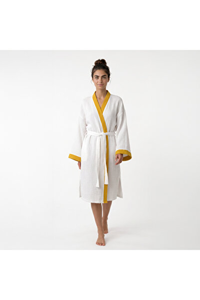 Home Harmony Colorful Collar Kimono 4 Layer Muslin Bathrobe