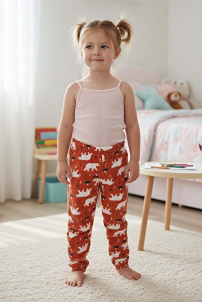 Fulla Moda Pantaloni de pijama unisex pentru copii din lână cu model de urs p...