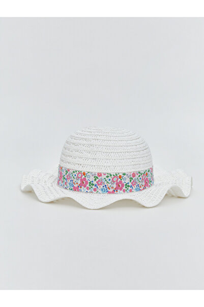 LC Waikiki Trendlucky Flower Patterned Girl's Straw Hat with Difference in Color