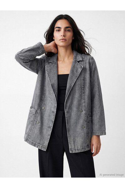 LC Waikiki Two Mt Shop Quality Double-Breasted Collar Women's Jean Jacket