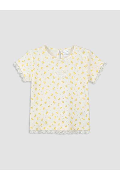 LC Waikiki Trendlucky Girl's T-Shirt with Floral Pattern and Oval Neckline wi...