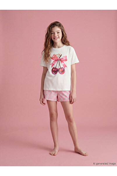LC Waikiki Vizyon New Season Crew Neck Printed Girls' Pajama Set