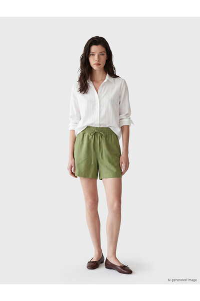 LC Waikiki Nevavm Women's Linen Blend Shorts with Elastic Waist